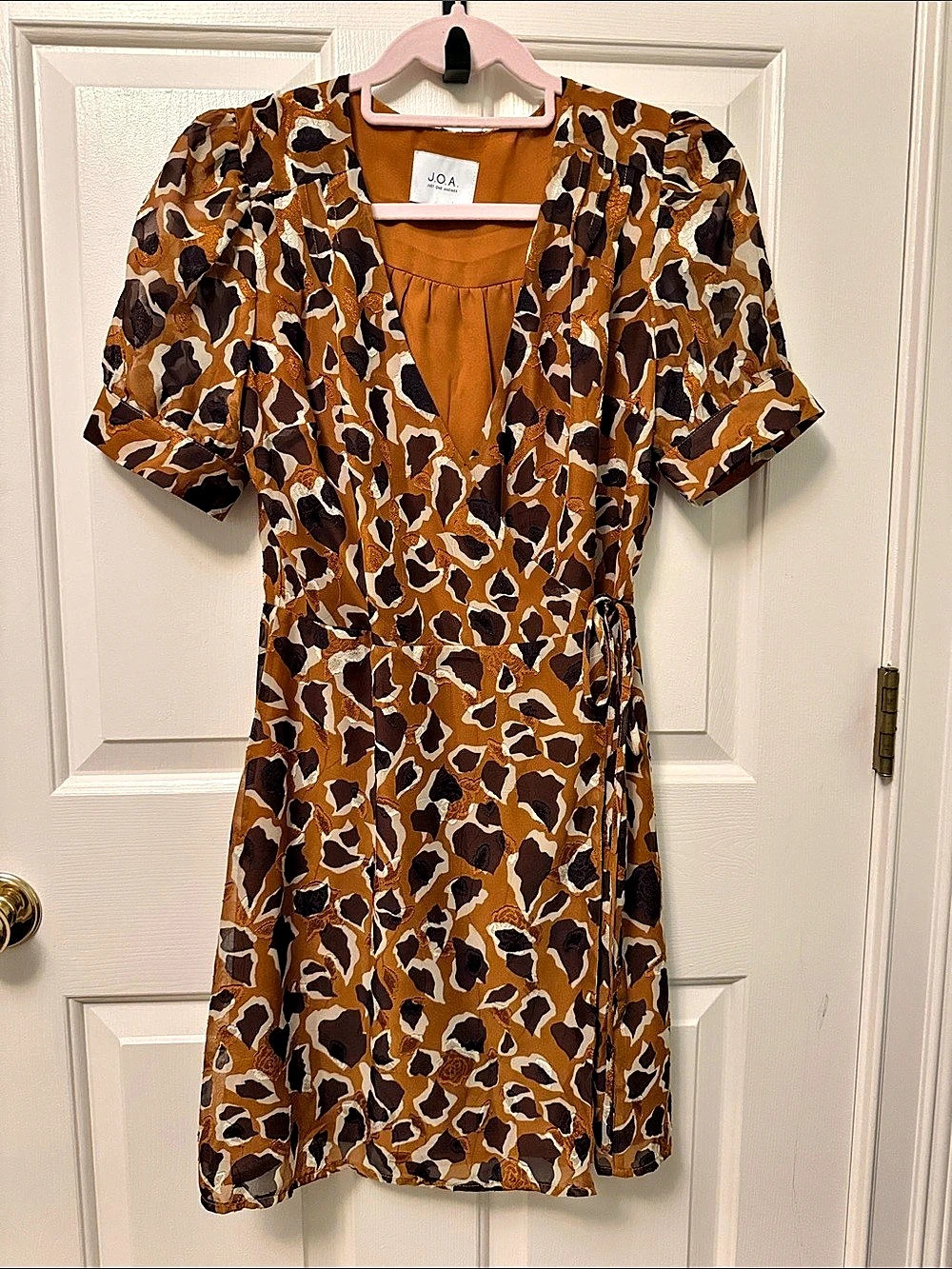 J.O.A Animal Print Mini Dress in Brown & Orange Size Medium Like w